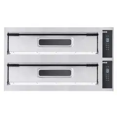 HORNOS ELÉCTRICOS DIGITALES PARA PIZZA - Mod. BASIC XL66L/D CPR - N. 2 cámaras - Techo y base con piedras refractarias (lados excluidos) - Medidas de la cámara cm  A 108 x F 72 x 14 h - N. Pizzas 6+6 (Ø cm 35) - Potencia 18 Kw - CE