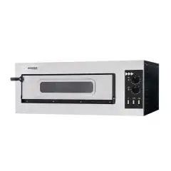 HORNO ELÉCTRICO MECÁNICO PARA PIZZA - Mod. BASIC 1/50V+L  - N. 1 cámara - Superficie de cocción con piedras refractarias - Iluminación interior - Medidas de la cámara cm  A 62 x F 50 x 12 h - N. Pizza 1 (Ø cm 45) - Potencia 4 Kw - CE
