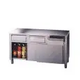 Mesa de trabajo Inox con armario y puertas correderas - cajones bajo la encimera - Encimera de 4 cm de espesor