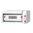 HORNO ELÉCTRICO PARA PIZZAS - Mod. TKA1/I - N. 1 solera refractaria - Medidas interiores cámara cm A 66 x P66 x h 15 - N. Pizzas 4 (Ø cm 30) - Capacidad: N. 1 Bandeja (cm 60x40) - Potencia máxima Kw 4,5 - Norma CE