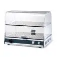 VITRINA EXPOSITORA CALIENTE - MOD. VISTA P2C - POTENCIA W 300 - Alimentación monofásica V 230/50Hz - TEMPERATURA °C 0/+40 - ESTANTES DE EXPOSICIÓN DE cm A 48 X F 29 + A 48 X F 26,5 - MEDIDAS Cm L50 X P35,5 X h40,5 - CE