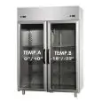 ARMARIO DE REFRIGERACIÓN DE ACERO INOXIDABLE AISI 304 - Mod BG12EPNPV - VENTILADO - MIXTO TN+BT - CAPACIDAD LT 1150 - N. 2 PUERTAS DE CRISTAL - TEMPERATURA  0°/+10°C / -18°/-22°C - Medidas cm L 142 x P 70 x h 203/210 - CE