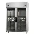 ARMARIO DE REFRIGERACIÓN DE ACERO INOXIDABLE AISI 304 - Mod BG12EPPPV - VENTILADO - MIXTO TN+TN - CAPACIDAD LT 1150 - N. 2 PUERTAS DE CRISTAL- TEMPERATURA 0/+10°C - Medidas cm L 142 x P 70 x h 203/210 - CE