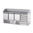 MESA REFRIGERADA PARA PREPARACIÓN DE PIZZA Y ENSALADAS - Mod.  SLV03C6 - VENTILADO - GASTRONORM 1/1 (cm 53x32,5) - ENCIMERA Y PETO DE GRANITO - N. 3 PUERTAS REFRIGERADAS - N. 6 CAJONES NEUTROS -Temperatura +4°/+6°C - Medidas cm L 190 x P 70 x h 107 - CE