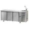 MESA REFRIGERADA DE ACERO INOX AISI 304 - Mod. UG03MGNL - ENCIMERA CON FREGADERO - VENTILADO - GASTRONORM 1/1 - N. 3 PUERTAS - Temperatura 0°/+10°C - Medidas cm. L 187 x P 70 x h 115/120 - CE