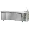 MESA REFRIGERADA DE ACERO INOX AISI 304 - Mod. UG04MGNL - ENCIMERA CON FREGADERO - VENTILADO - GASTRONORM 1/1 - N. 4 PUERTAS - Temperatura 0°/+10°C - Medidas cm. L 232 x P 70 x h 115/120 - CE