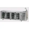 MESA REFRIGERADA DE ACERO INOX AISI 304 - Mod. UG04MPVL - ENCIMERA CON FREGADERO - VENTILADO - GASTRONORM 1/1 - N. 4 PUERTAS DE CRISTAL  Temperatura 0°/+10°C - Medidas cm. L 232 x P 70 x h 115/120 - CE