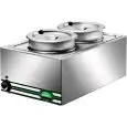 MESA CALIENTE BAÑO MARÍA CON OLLAS - MOD. BMP7720 - Estructura de acero inox - Capacidad cuba 1/1 con n. 2 ollas Lt. 8 - Potencia W 1200 - Alimentación V230 50/60 Hz - Medidas cm A 57 x F 37 x h 28