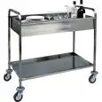 CARRO AUXILIAR DE CAMARERO COMEDOR DE DOS PISOS - MOD. CA1388 - Estructura de acero inox - Cuba superior DE ACERO INOX insonorizada h15 cm - Plano inferior DE ACERO INOX doblado - Medidas cm A 101 x F 57 x h 97