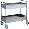 CARRO AUXILIAR DE CAMARERO COMEDOR DE DOS PISOS - MOD. CA1389 - Estructura de acero inox - N° 2 Cubas DE ACERO INOX insonorizadas h15 cm - Medidas cm A 101 x F 57 x h 97