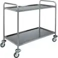 CARRO DE SERVICIO DOS PISOS - MOD. CA1390 - Estructura Tubular redonda Ø 25 mm DE ACERO INOX - Planos moldeados en forma de bandeja con bordes redondeados, insonorizados, con acabado satinado - Medidas cm A 87 x F 59 x h 93