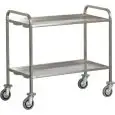 CARRO DE SERVICIO INOX TRANSPORTE PESADO DE DOS PISOS - MOD. CA1393P - Estructura de acero inox 25x25 mm - Planos DE ACERO INOX doblado con omega de renfuerzos - Medidas cm A 111 x F 66 x h 98
