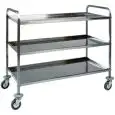 CARRO DE SERVICIO TRES PISOS - MOD. CA1385 - Estructura de acero inox - Plano DE ACERO INOX doblado, satinado, insonorizados - Medidas cm A 103 x F 57 x h 97