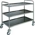 CARRO DE SERVICIO TRES PISOS - MOD. CA1411 - Estructura Tubular redonda Ø 25 mm DE ACERO INOX - Planos moldeados en forma de bandeja con bordes redondeados, insonorizados, con acabado satinado - Medidas cm A 110 x F 60 x h 104