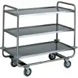 CARRO DE SERVICIO TRES PISOS - MOD. CA1431 - Estructura Tubular redonda Ø 25 mm DE ACERO INOX - Planos moldeados en forma de bandeja con bordes redondeados, insonorizados, con acabado satinado - Medidas cm A 110 x F 60 x h 100
