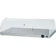 PLANO CALIENTE CON CÚPULA DE METACRILATO - MOD. PCC4730 - Estructura de acero inox - Cúpula de metacrilato semicilíndrica con dos aberturas - Termostato ajustable 30°/90°C - Potencia W 600 - Alimentación V230 50/60 Hz - Medidas cm A 100 x F 50 x h 30