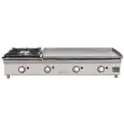 Plancha Frytop de Gas cromo duro de 15 mm con Fogón - Mod 120PGCFN - Potencia 8,25 + 5,8 kw - Superficie útil AxF 800x400 + 400x400 mm - Quemadores n 4 - Dimensiones A 1206 x F 450 x H 280 mm - Peso 70 kg