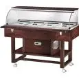 CARRO REFRIGERADO - MOD. ELR2826 - Estructura de madera maciza - Refrigeración estática -Temperatura +2° +10°C (con tapas colocadas) - Cúpula de metacrilato - Capacidad n° 4  GN1/1 H15 cm - Alimentación  230V/1N/50Hz - Medidas cm   A 148 x F 90 x h 126