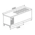 MOSTRADOR de POZOS para HELADOS con RESERVA - SEMIACABADO - MOD. BPGELG200 - A GLICOL - Alimentación monofásica V230/50hz - N. 10 pozos/cubetas - CON UNIDAD CONDENSADORA INCORPORADA - Medidas cm L 200 x P 68,8 x h 95,1