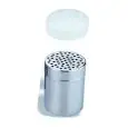 TARRO PARA ESPECIAS CON ORIFICIOS mm. 4 DE ACERO INOX CON TAPA DE PLÁSTICO - MEDIDAS ø cm. 7x9,6h