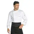 CHAQUETA DE COCINERO CHEF WIMBLEDON - MOD. 059811 - 100% ALGODÓN - ESPALDA CON RED MICROFOR PARA MEJORAR LA TRANSPIRACIÓN - COLOR BLANCO CON BORDES NEGROS