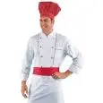CHAQUETA DE COCINERO CHEF RED CHEF - MOD. 059300 - 100% ALGODÓN - BOTONES REDONDOS ROJOS - BOLSILLO EN EL PECHO Y EN EL BRAZO - COLOR BLANCO CON FRANJA ROJA