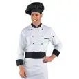 CHAQUETA DE COCINERO CHEF ROYAL CHEF - MOD. 059200 - 100% ALGODÓN - CON DOBLE BOTONADURA - BOTONES REDONDOS NEGROS - BOLSILLO EN EL PECHO Y EN EL BRAZO - COLOR BLANCO - CUELLO, PUÑOS Y BOLSILLO EN EL PECHO DE COLOR NEGRO
