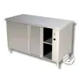 Mesa de trabajo Inox con armario caliente y puertas correderas - Encimera de 4 cm de espesor - Potencia W 2500 - Alimentación monofásica 230V/1/50hz