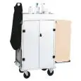 CARRO PORTA LAVANDERÍA Y LIMPIEZA - MOD CA1530 - Estructura y planos de acero inox - N. 3 estantes intermedios ajustabless - N. 1 saco tejido ignífugo - Bandeja portadetergentes  - Medidas cm A 80/153 x F 50 x h 158
