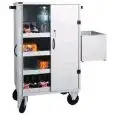 CARRO SUMINISTRO FRIGO BAR - MOD. CR1696 - Estructura de chapa barnizada - N. 3 estantes intermedios ajustables - Recipiente lateral para la recogida del envase vacío  Medidas cm A 80 x F 50 x h 118