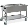 CARRO CALIENTE DE BAÑO MARÍA - MOD. 736 - Estructura de tubo cuadrado CM. 2,5X2,5 y paneles de chapa de acero inox AISI 304 - APTO para contener cubetas GN hasta de H 20 cm (excluidas) - Aislamiento con Espuma de poliuretano - Alimentación 230V -50/60Hz -