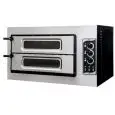 HORNO ELÉCTRICO MECÁNICO PARA PIZZA - Mod. BASIC 2/50/V+L - N. 2 cámaras con cristal - Superficie de cocción con piedras refractarias - Iluminación interior - Medidas de la cámara cm A 62 x F 50 x 12h - N. Pizzas 1 + 1 (Ø cm 45) - Potencia 7,5 Kw - CE