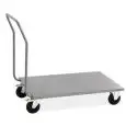 CARRETILLA PORTACAJAS DE ACERO INOXIDABLE - MOD. 1897 - BASE DE CHAPA DE ACERO INOX AISI 304 - MANIJA DE TUBO INOX - Ruedas ø cm 14 - 2 FIJAS Y 2 GIRATORIAS - MEDIDAS DE LA BASE cm 60 x 100 - Medidas cm A 60 X F 110 X H 97