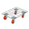 PLATAFORMA PORTACAJAS - MOD. 1836 - BASE DE ALAMBRES DE ACERO TRATADO - CON CINCADO ELECTROLÍTICO BRILLANTE - Ruedas DE POLIPROPILENO ø cm 10,6 - GIRATORIAS DE COLOR ROJO - Medidas cm A 62 X F 41 X H 16