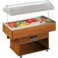 ISLA BUFFET REFRIGERADA PARA GASTRONOMÍA - MOD. DELIZIE - ELEVACIÓN DE LA CAMPANA MANUAL - TEMPERATURA °C +4/+10 - DESESCARCHE AUTOMÁTICO - REFRIGERACIÓN ESTÁTICA - Medidas cm L 142,3 x P 75 x h 153,8