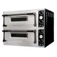 HORNO ELÉCTRICO MECÁNICO PARA PIZZA - Mod. BASIC 66 - N. 2 cámaras - Superficies de cocción con piedras refractarias - Medidas de la cámara cm A 66x99x14h - N. Pizzas 6 + 6 (Ø cm 32) - Potencia 14,4 Kw - CE