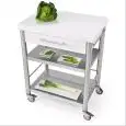 CARRITO DE COCINA - mod. 690701 auxilium - de acero inox - encimera y coberturas de Corian blanco - con n.1 cajón