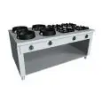 COCINA EURASIA A GAS 8 FUEGOS  - MOD. PAP08 - Construida exclusivamente a medida - Armario abierto - Estante liso - Potencia a gas a elegir entre kW 3,0/4,5/7,5/9,5/14/21 - Medidas: cm A 200 x F 100 x H 85 - Homologación CE