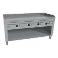 COCINA TEPPANYAKI A GAS 4 FUEGOS  - MOD. VGO4160L - 4 zonas de cocción - Construida exclusivamente a medida - Armario abierto - Plancha de cocción en baño de cromo duro y lúcido - Peto y protecciones en los 4 lados - Potencia a gas kW 23,2 (4x5,8 kW) - Me