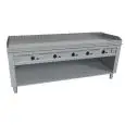 COCINA TEPPANYAKI A GAS 5 FUEGOS  - MOD. VGO5200L - 5 zonas de cocción - Construida exclusivamente a medida - Armario abierto - Plancha de cocción en baño de cromo duro y lúcido - Peto y protecciones en los 4 lados - Potencia a gas kW 29,0 (5x5,8 kW) - Me