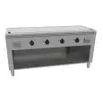 COCINA TEPPANYAKI ELÉCTRICA 4 zonas de cocción  - MOD. VGP4160G - Construida exclusivamente a medida - Armario abierto - Plancha de cocción en baño de cromo duro y lúcido - Canal perimetral - Potencia eléctrica kW 21,6 (4x5,4 kW) - Alimentación trifásica 