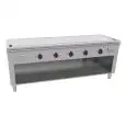 COCINA TEPPANYAKI ELÉCTRICA 5 zonas de cocción  - MOD. VGP5200G - Construida exclusivamente a medida - Armario abierto - Plancha de cocción en baño de cromo duro y lúcido - Canal perimetral - Potencia eléctrica kW 27,0 (5x5,4 kW) - Alimentación trifásica 