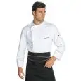 CHAQUETA DE COCINERO CHEF BILBAO - MOD. 059330 - 100% POLIÉSTER SUPER DRY MICROFIBRA - TEJIDO ANTIMANCHA QUE RESPIRA - RED DE AIREACIÓN EN LAS AXILAS - BORDE BLANCO CON ACABADOS NEGROS