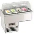 EXPOSITOR REFRIGERADO EMPOTRABLE - MOD. GELATISSIMO 4 - Para la EXPOSICIÓN y la VENTA DE HELADOS - Temp. °C -12/-14 - Potencia W 380 - Alimentación monofásica V 230/1/50 Hz - REFRIGERACIÓN VENTILADA - GAS REFRIGERANTE R290 - DESESCARCHE AUTOMÁTICO POR GAS