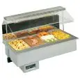 EXPOSITOR CALIENTE EMPOTRABLE CON CUBETAS GN - MOD. MELODIA 4 GN DRY - para GASTRONOMÍA - Alimentación monofásica V 230/1/50 Hz - CÚPULA CON RESPALDO CON ESPEJO - Potencia RESISTENCIA CUBA Kw 2x700 - Potencia Total W 2300 - Potencia LÁMPARAS CALENTADORAS 