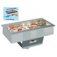 EXPOSITOR REFRIGERADO EMPOTRABLE PARA PESCADO - MOD. OPERA FISHING - ENFRIAMIENTO CON PRODUCCIÓN DE HIELO INCORPORADA - CÚPULA DE METACRILATO - Alimentación monofásica V 230/1/50 Hz - GAS REFRIGERANTE R452a - CUBA DE ACERO INOX AISI 316 RESISTENTE CONTRA 