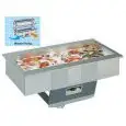EXPOSITOR REFRIGERADO EMPOTRABLE PARA PESCADO - MOD. MELODIA FISHING - ENFRIAMIENTO CON PRODUCCIÓN DE HIELO INCORPORADA - CÚPULA CON RESPALDO CON ESPEJO - Alimentación monofásica V 230/1/50 Hz - GAS REFRIGERANTE R452a - CUBA DE ACERO INOX AISI 316 RESISTE