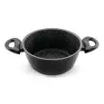CACEROLA CON 2 ASAS REVESTIDA INTERNAMENTE CON PIEDRA VOLCÁNICA - EXTERNO CON BARNIZ PTFE NEGRO - ASAS SOLDADAS DE BAQUELITA - COMPATIBLE CON COCINAS DE INDUCCIÓN