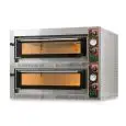 HORNO ELÉCTRICO PARA PIZZA - Mod. TECMASTER 66  - N. 2 cámaras - Base refractaria o Techo y base refractarios - Bajos consumos - Medidas de la cámara (x2) cm A 72 x F 108 x h 14 - N. Pizzas 6 + 6 (Ø cm 36) - N. 4 bandejas 60x40cm - Potencia 18 Kw - Alimen
