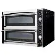 HORNO ELÉCTRICO MECÁNICO PARA PIZZA - Mod. SUPERIOR XL66 GLASS - N. 2 cámaras - Puerta de cristal - Superficie refractaria o Techo y base refractaria o Cámara totalmente refractaria - Medidas de la cámara cm A 72 x F 108 x 14 h - N. Pizzas 6+6 (Ø cm 35) -